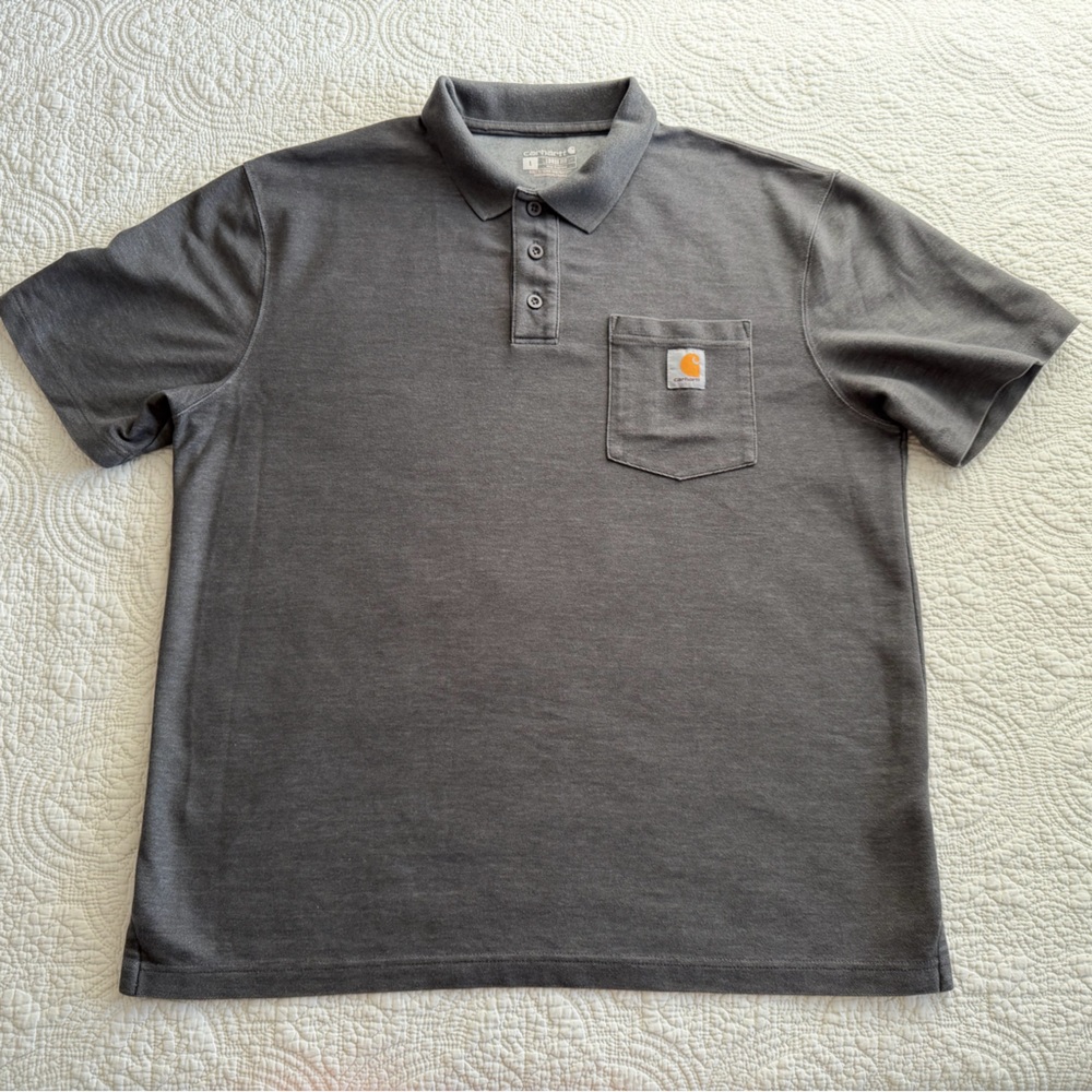 Carhartt Men's Loose Fit Pocket Polo Shirt Heather Charcoal Grey Size Large